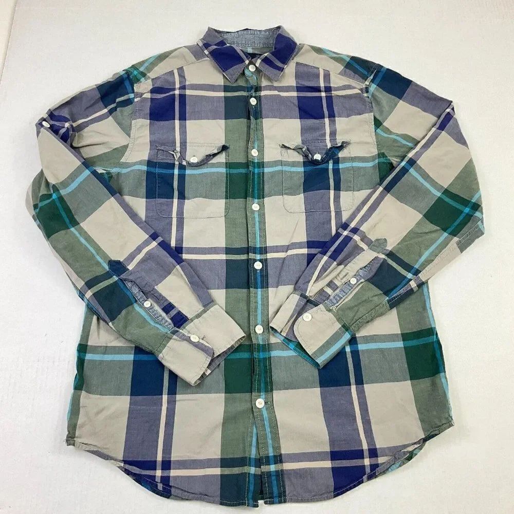 GAP Mens Cotton Button Up Shirt Plaid Original Fit Long Sleeve Pockets S Small